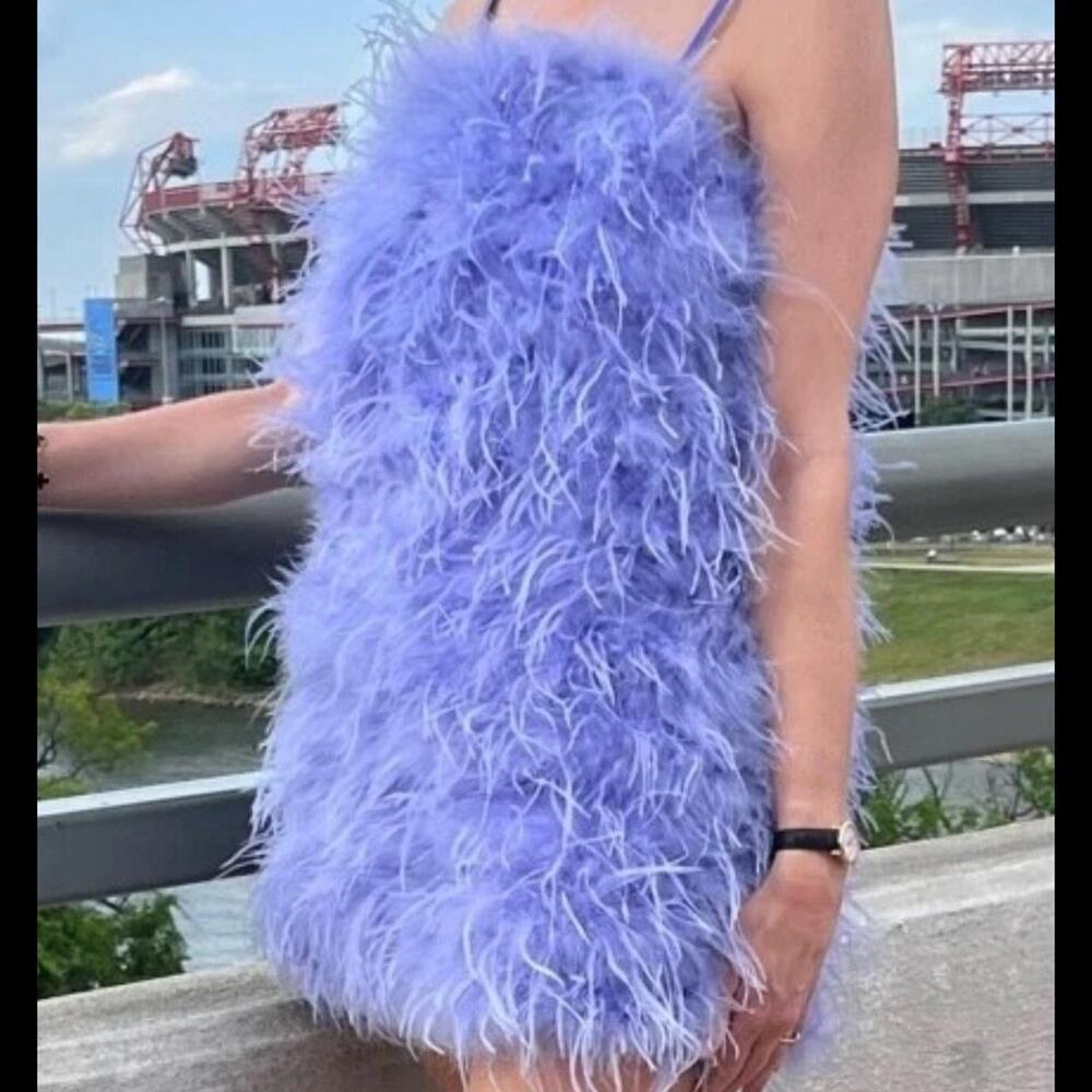 Purple feather mini dress partydress